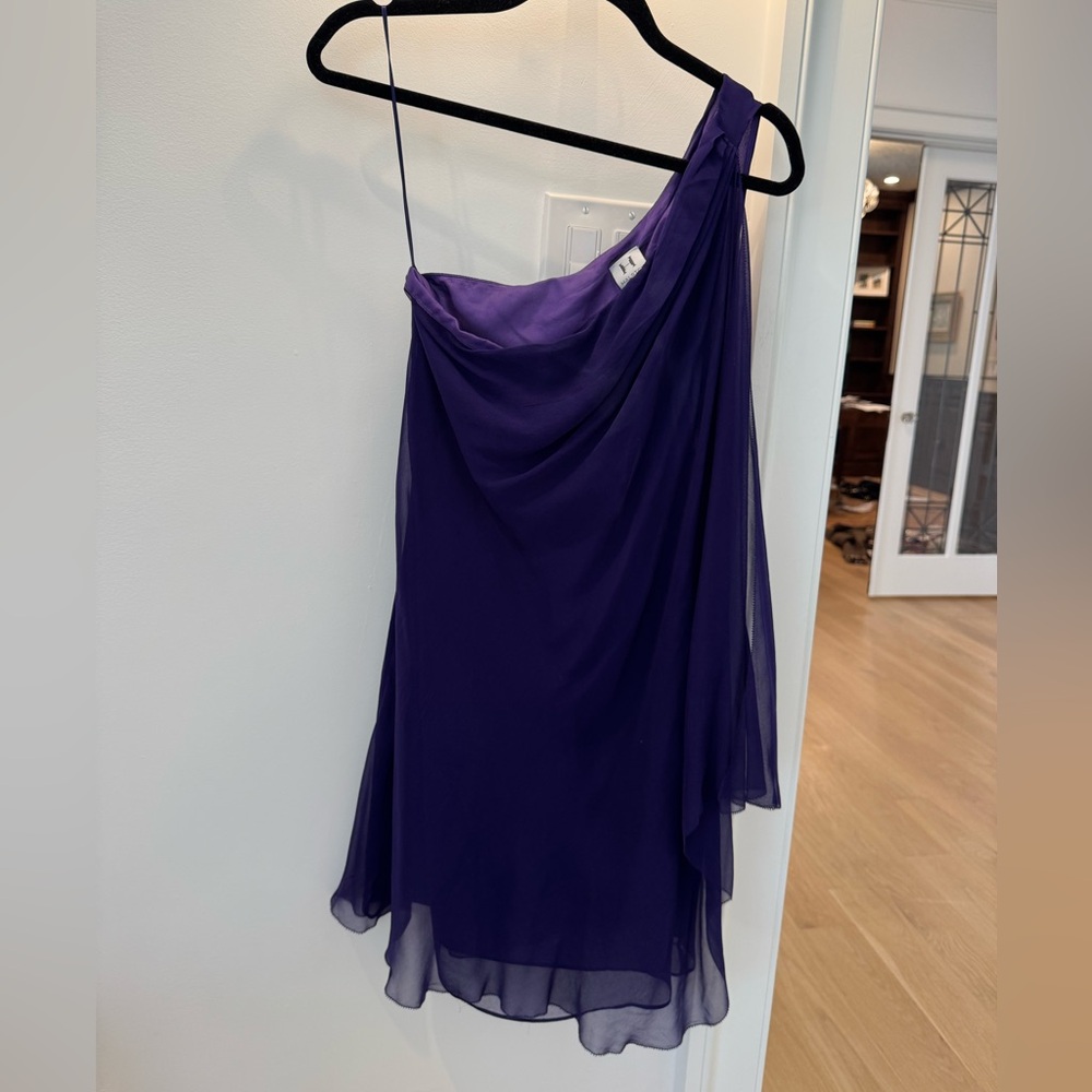 Halston Heritage Deep Purple One-Shoulder Dress